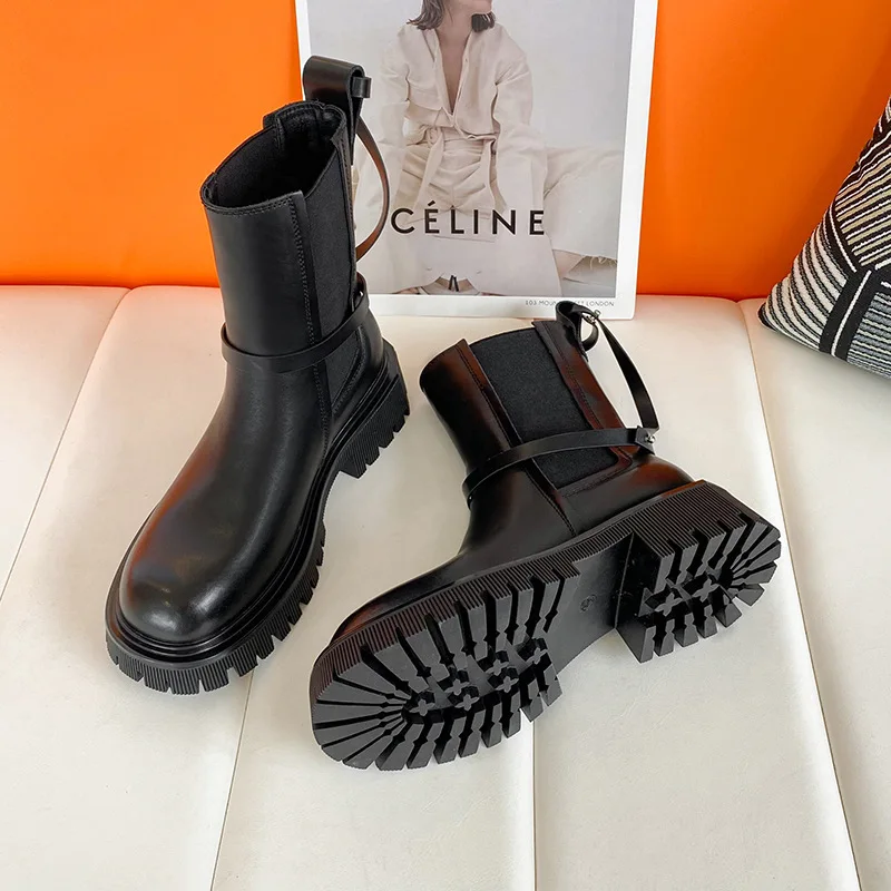Женские кожаные ботинки новинка зимы 2021 высокие ботинки-мартинсы на толстой