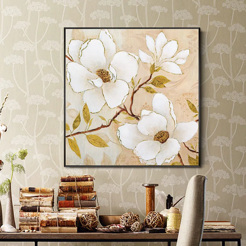 

Hand Painted Oil Painting On Canvas Gold Flower Painting Modern Art Floral Paintings Large Wall Art Home Decor White Magnolia