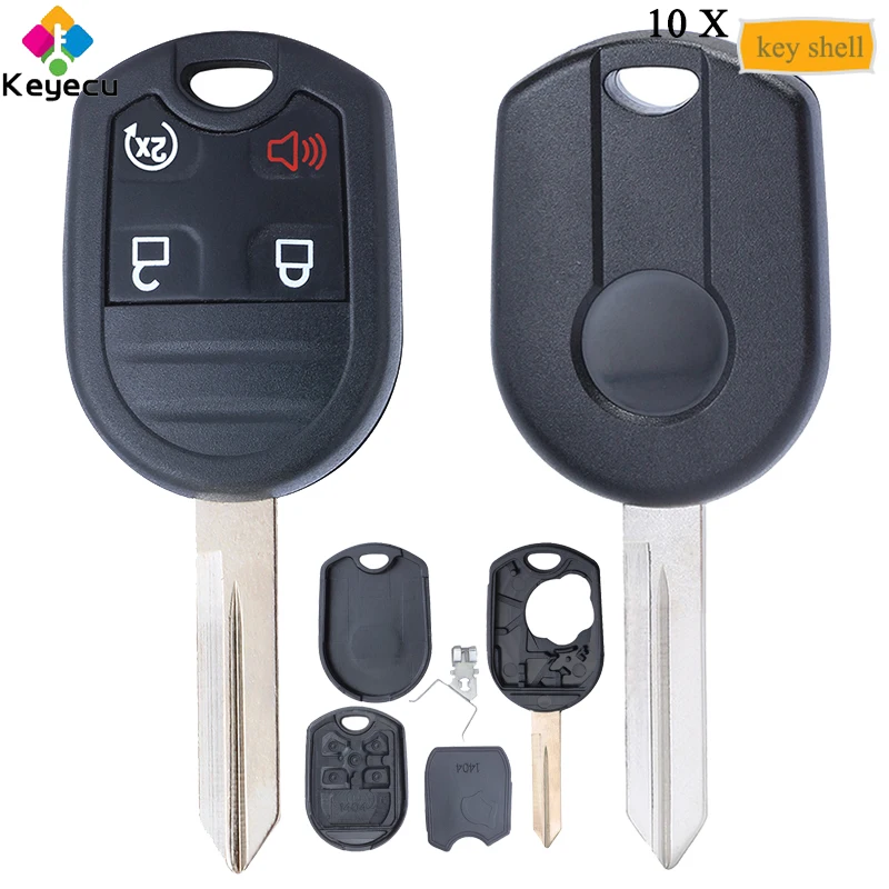 KEYECU 10PCS/Lot Remote Control Car Key Shell Housing With 4 Button &amp FO38R Blade - FOB for Ford Focus Edge Explorer CWTWB1U793 |