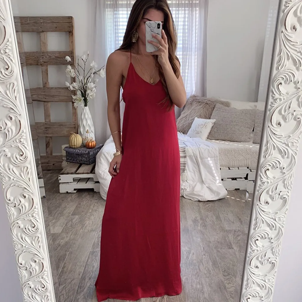 Летнее шифоновое платье до пола женское сексуальное длинное макси без рукавов