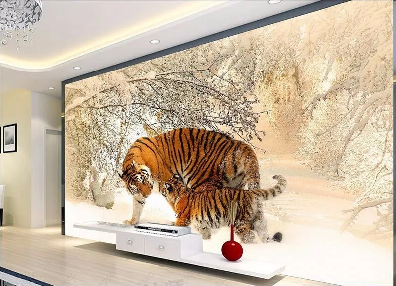 Настенная 3d фотобумага CJSIR на заказ с изображением тигра зимы снега|Обои| |