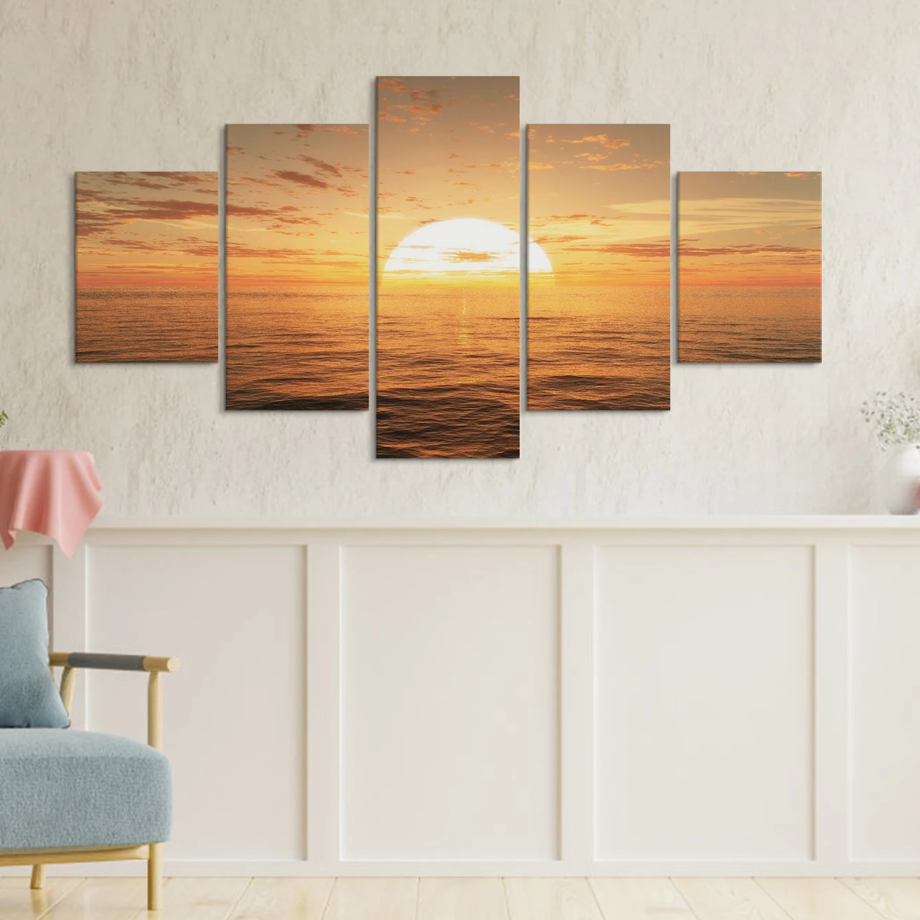 

5 Pieces Sunset Seascape Canvas Paintings Natural Sea Landscape Wall Art Canvas Posters Modern HD Printed Pictures Room Decor