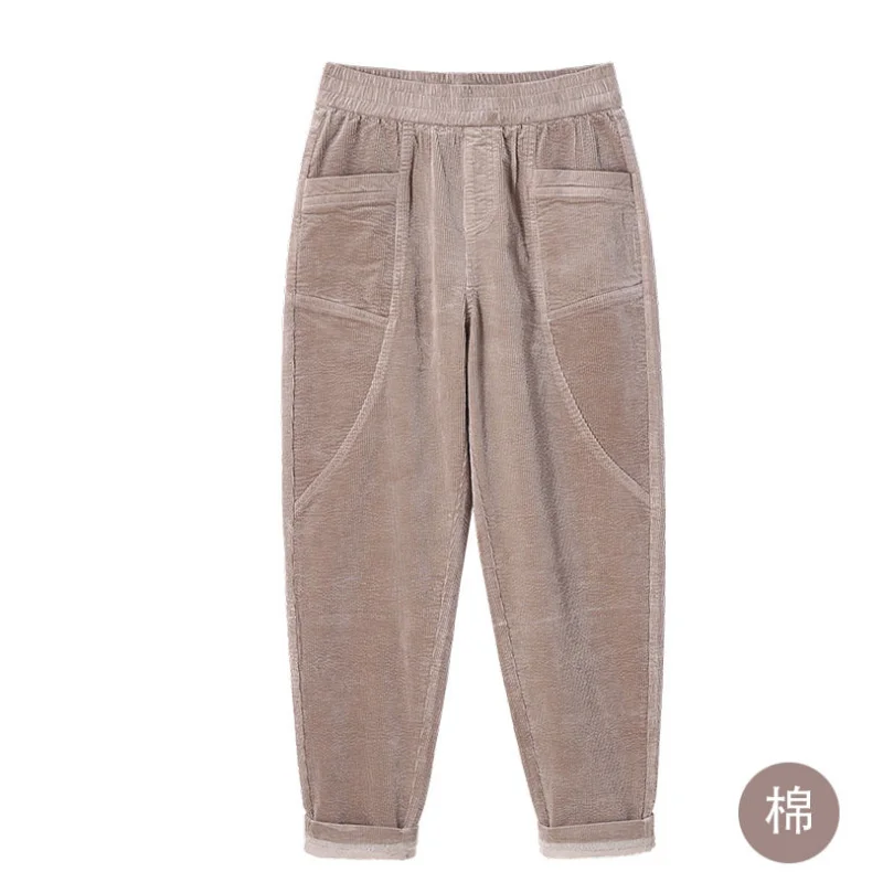 

Woman Corduroy Full Length Pants Female Streetwear Elastic High Waist Straight Trousers Ladies Solid Color All-match Bottom Q258