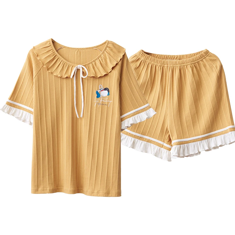 

Couple Pajamas Set Women Men Cotton Plus Size Short Sleeve Sleepwear Simple Men Summer Homewear Korean Sweet Bows Women Pajamas