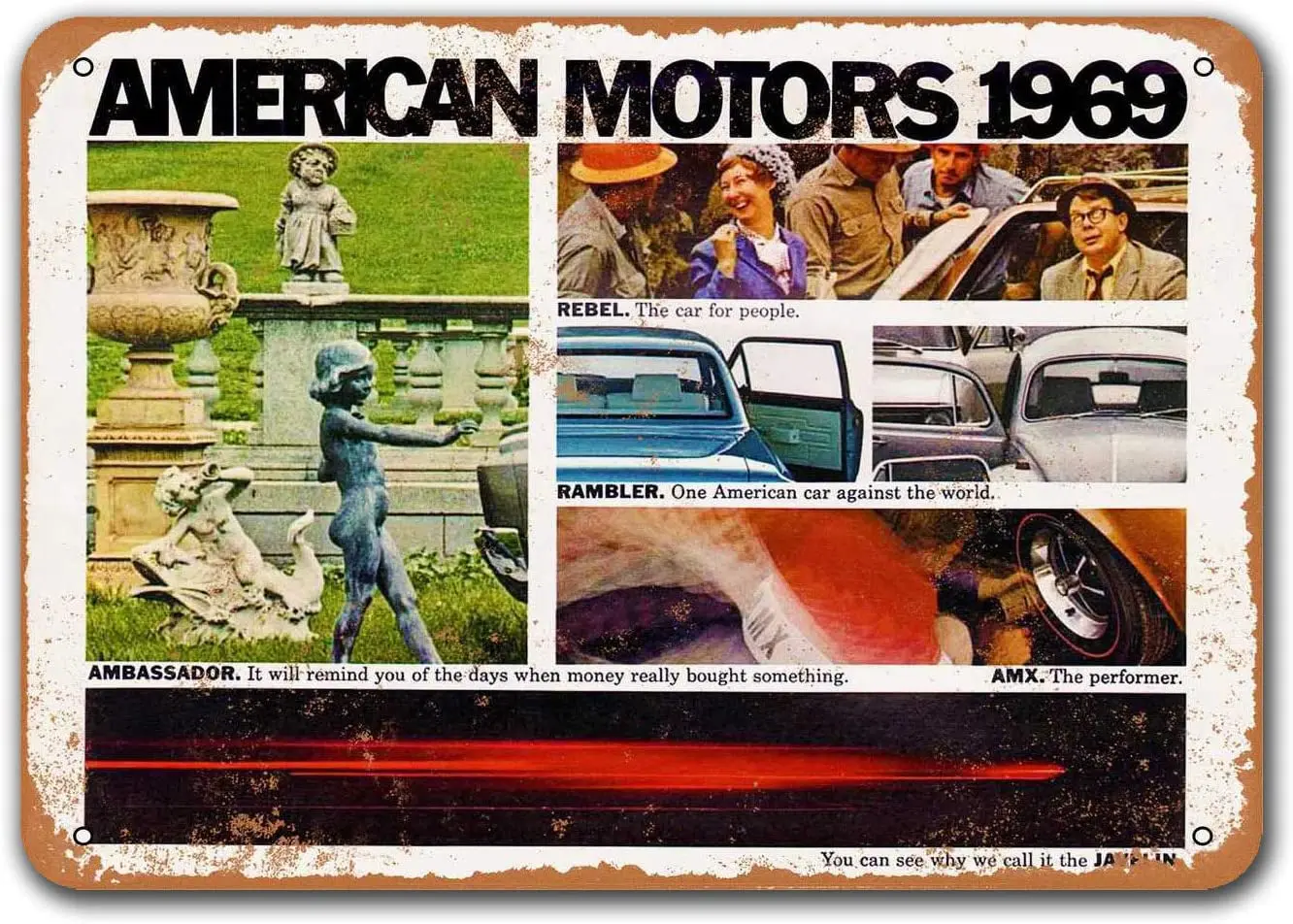 

1969 AMC Car Metal Tin Sign, Sisoso Vintage Plaques Poster Garage Pub Retro Wall Decor 12x8 inch