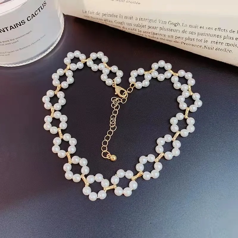 

Женская цепочка до ключицы с красным жемчугом, индивидуальный корейский чокер на шею, короткое ожерелье