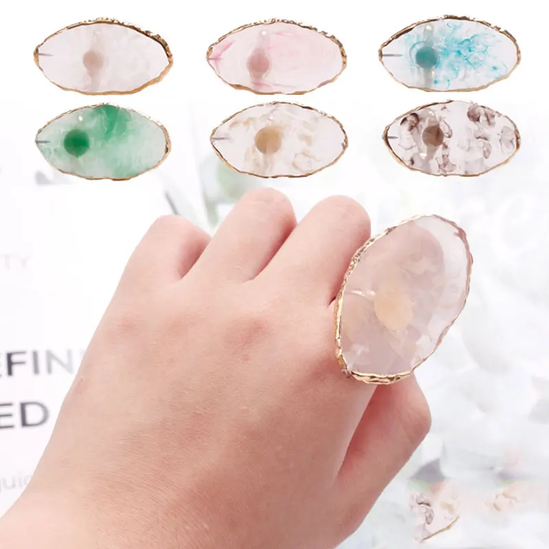 

1Pc New Resin Stone Nail Art Palette Finger Ring False Nails Tips Drawing Color Mixing Display DIY Manicure Polish Gel Tool