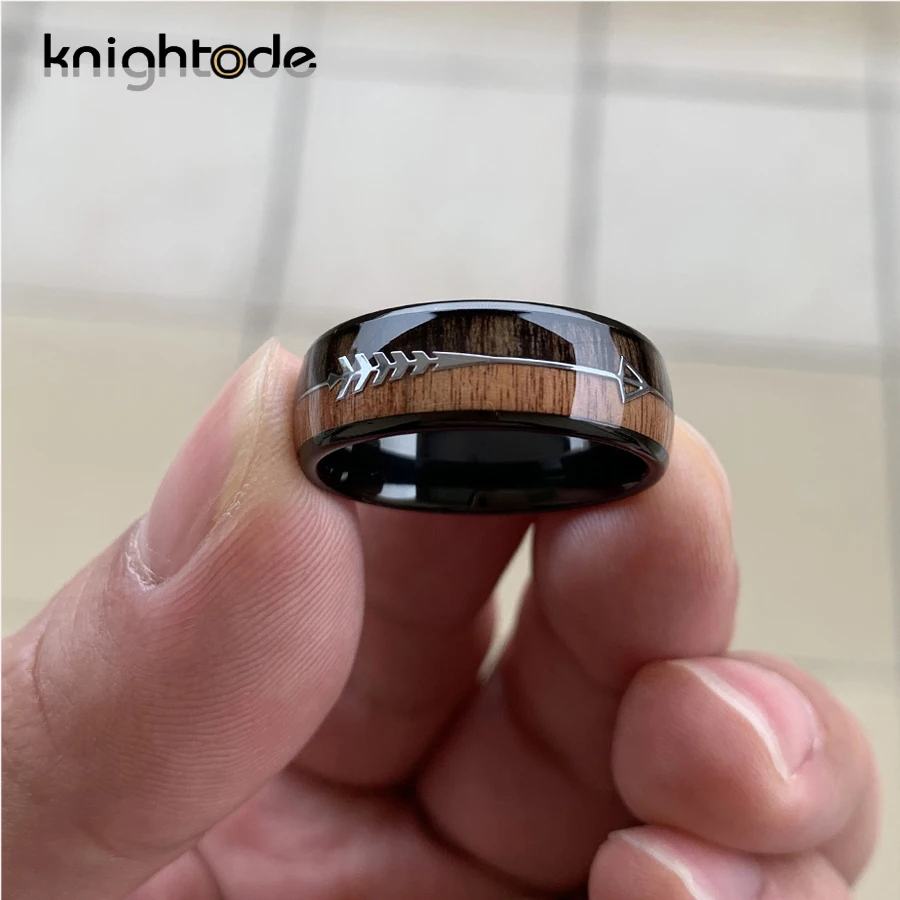 Koa вольфрамовое обручальное кольцо с инкрустацией из древесных стрел охотничьи