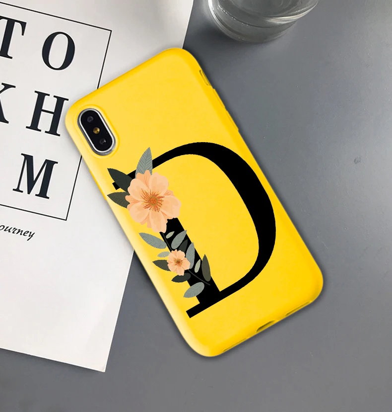 Матовый Мягкий ТПУ чехол для телефона с буквой монограммой P Q R S T желтого цвета