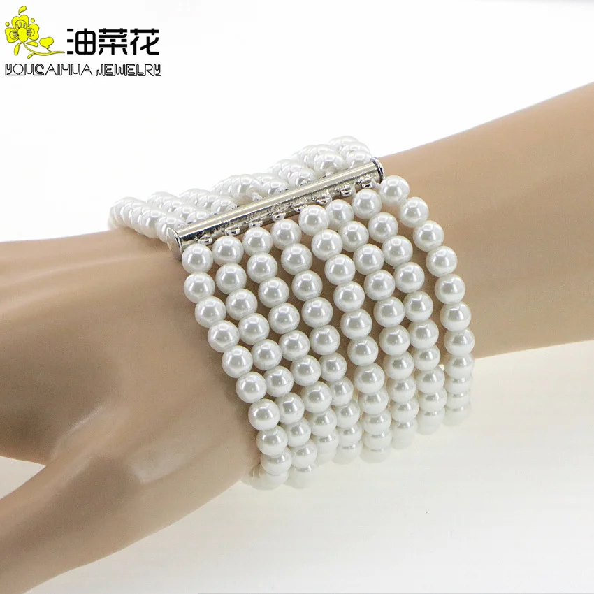 Новый очаровательный браслет 8 рядов 6 мм из белого жемчуга ракушки Высокое
