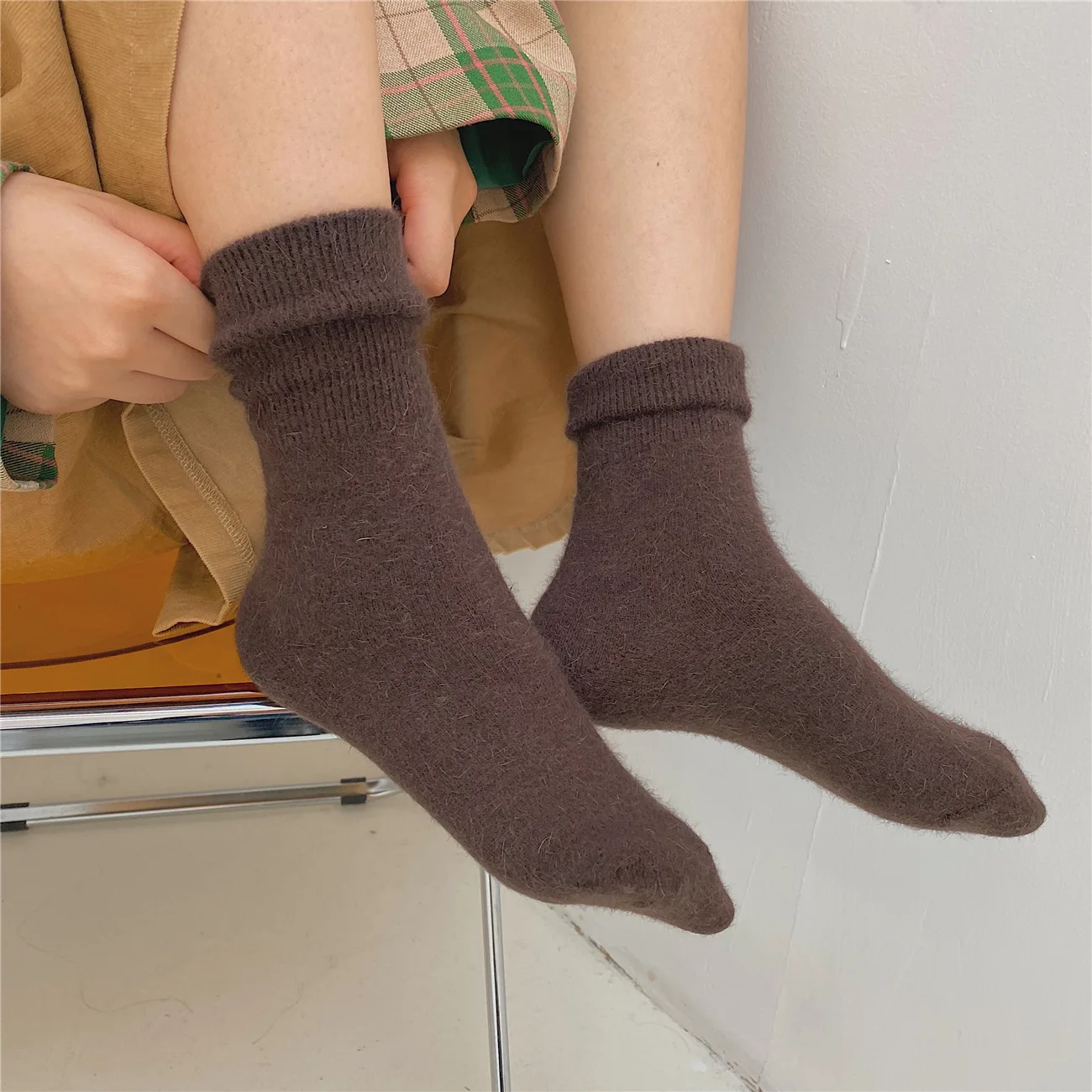 

Woman Socks Solid Rabbit Hair Winter Thick Warmer Long Socks Japanese Kawaii Cute Thermal Cashmere Christmas Sock New Year Gifts