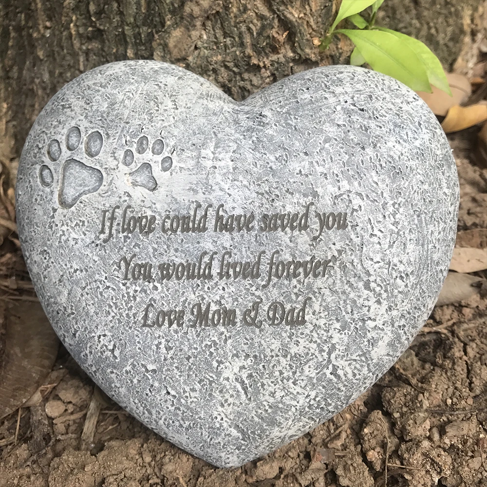 

Personalized Pet Memorial Stones, Heart Shaped Dog Grave Marker, Custom Dog Garden Tombstone with Any Message-Pet Sympathy Gift