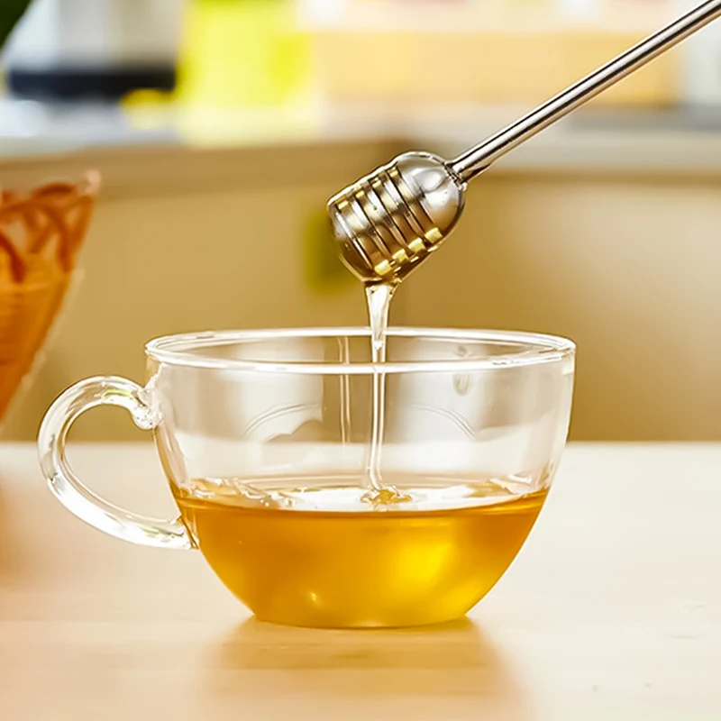 

2Pcs Stainless Steel Bee Honey Stick Long Handle Swizzle Sticks Honey Bee Stirring Liquid Honey spoon Farm Tools