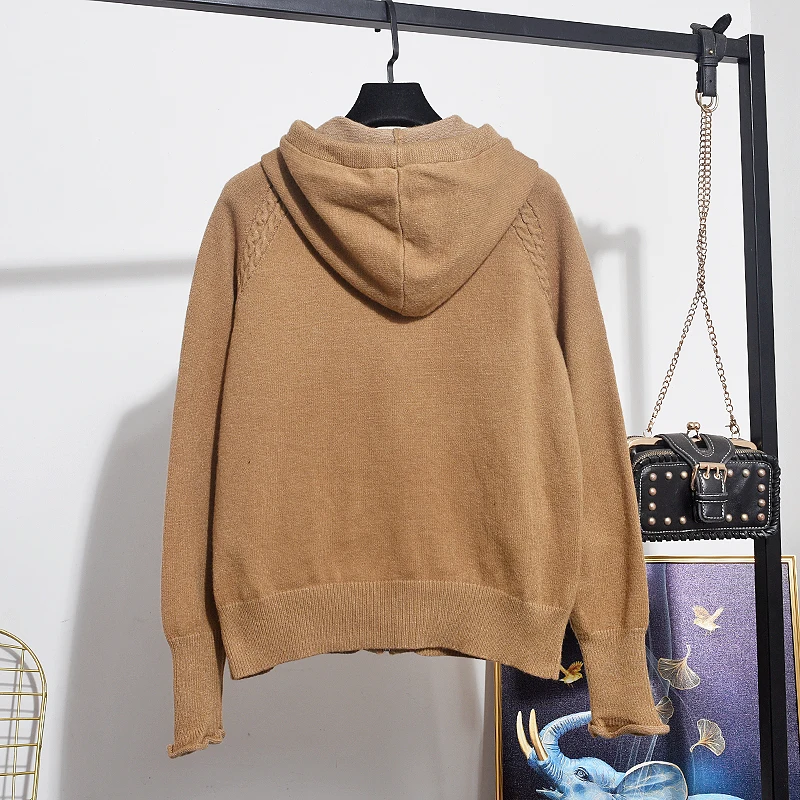 Женский трикотажный комплект из двух предметов свободный свитер с капюшоном и