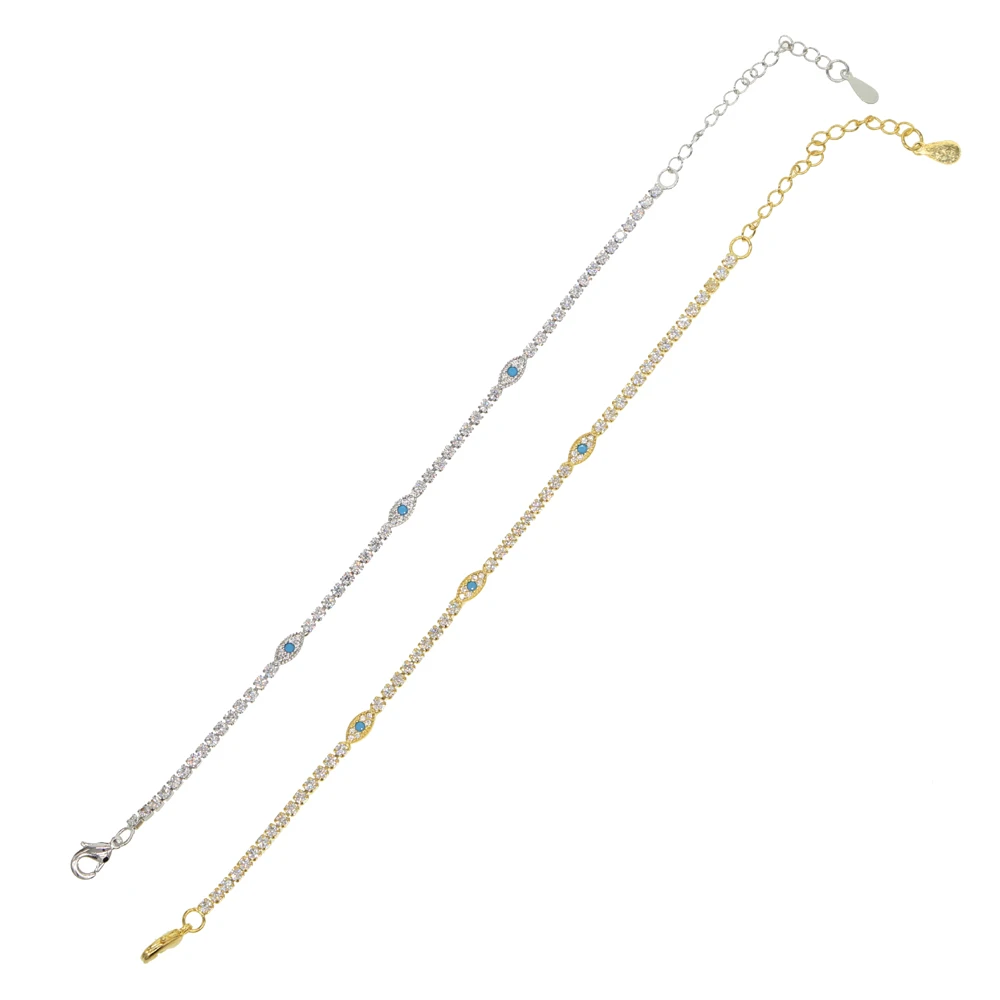 Модные Лаки Турецкий Дурной глаз Бирюза Камень теннис cz цепь браслет ювелирные