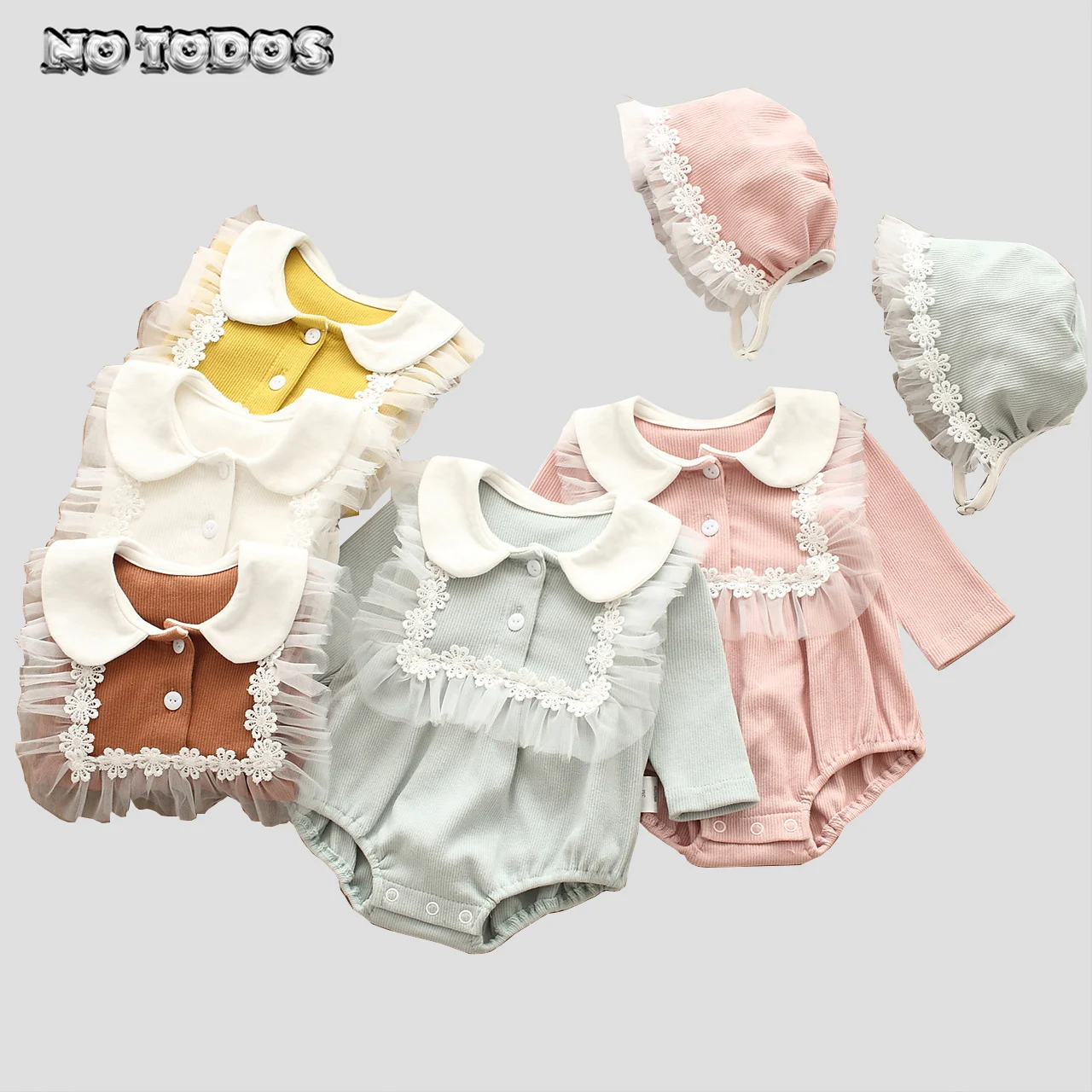 

Baby Triangle Romper Cotton Net Yarn Long Sleeve One-Piece Baby Fart Hat Set