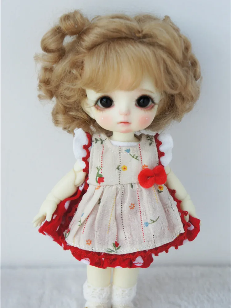 Jusuns JD250 5-6inch  13-15CM  1/8 Short Baby curly  with smart pony  mohair BJD wigs    OB11  Lati Yellow  Doll accessories