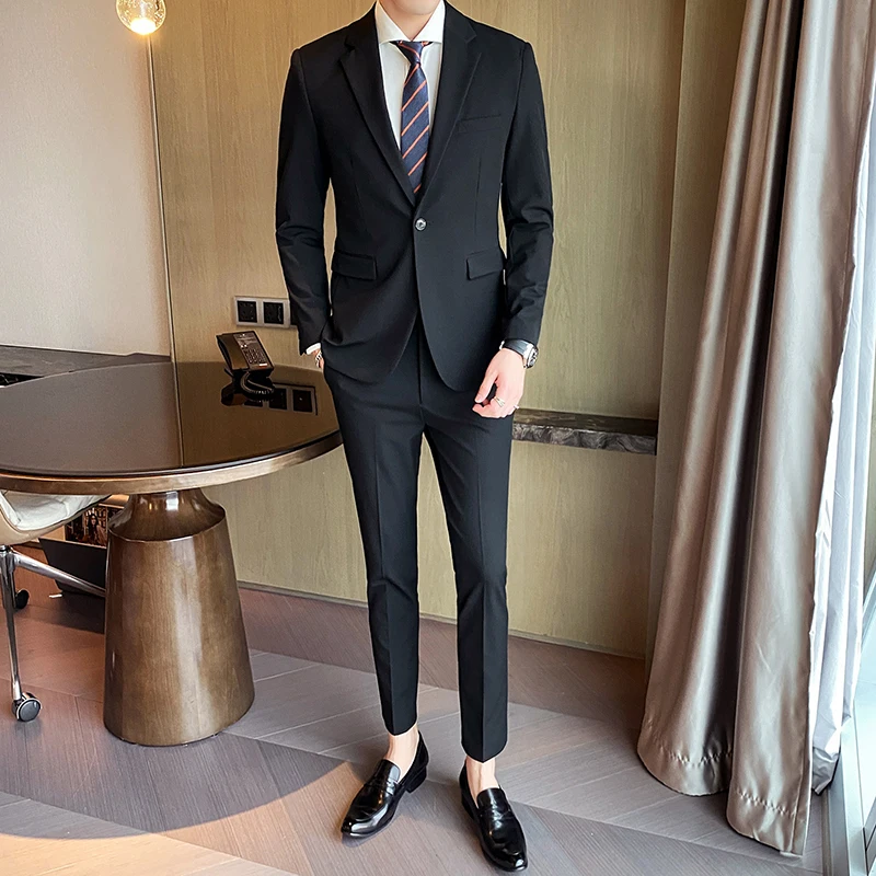 

2020 высококачественный костюм для мужчин, Свадебные смокинги для жениха, костюмы, деловой Повседневный облегающий комплект из 2 предметов, м...