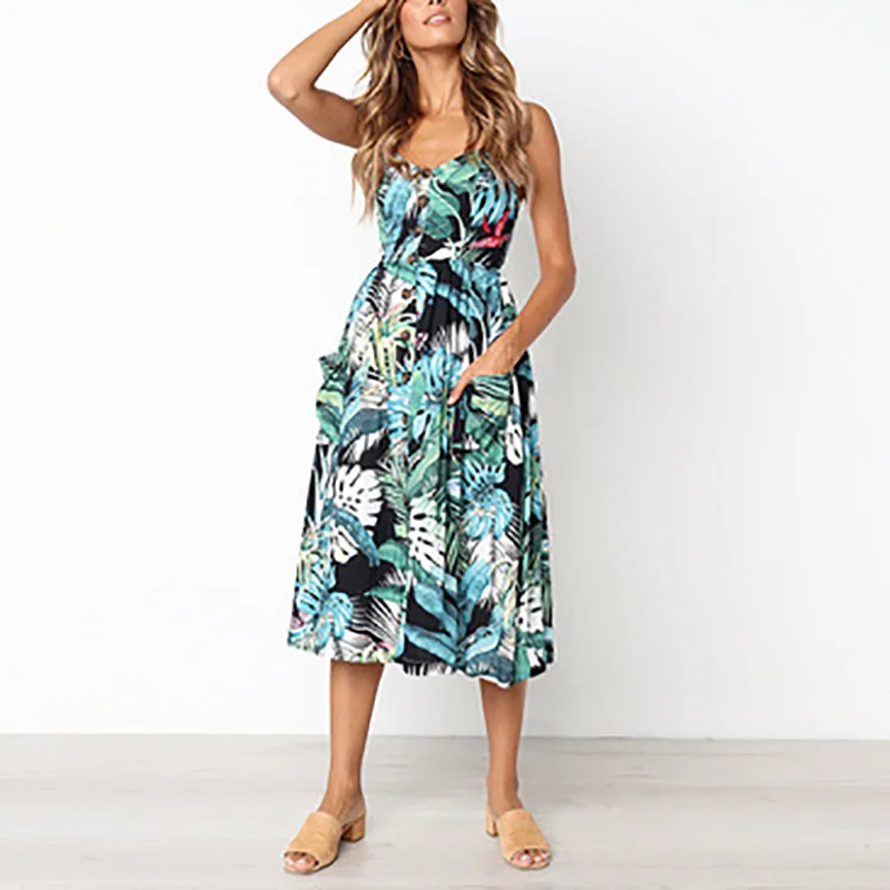 

Summer New Women's Dresses Long Floral Print Bohemian Dresses V-neck Button Sleeves 2021 Beachwear Casual Wear Plus Size Dresses