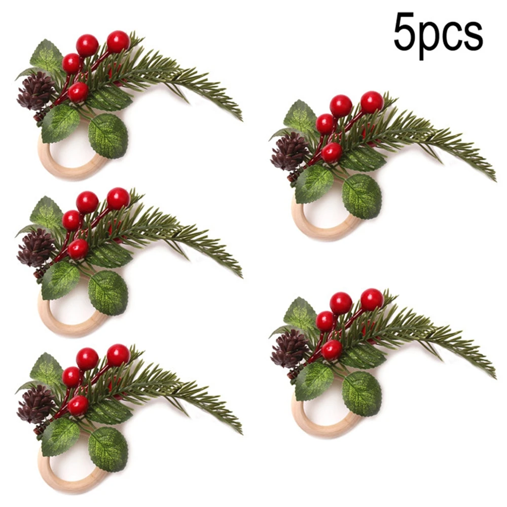 

Christmas Napkin Ring Holders Xmas Table Decor For Home Pine Needle Berries Tissue Ring Wedding Christmas Decorative Accessories