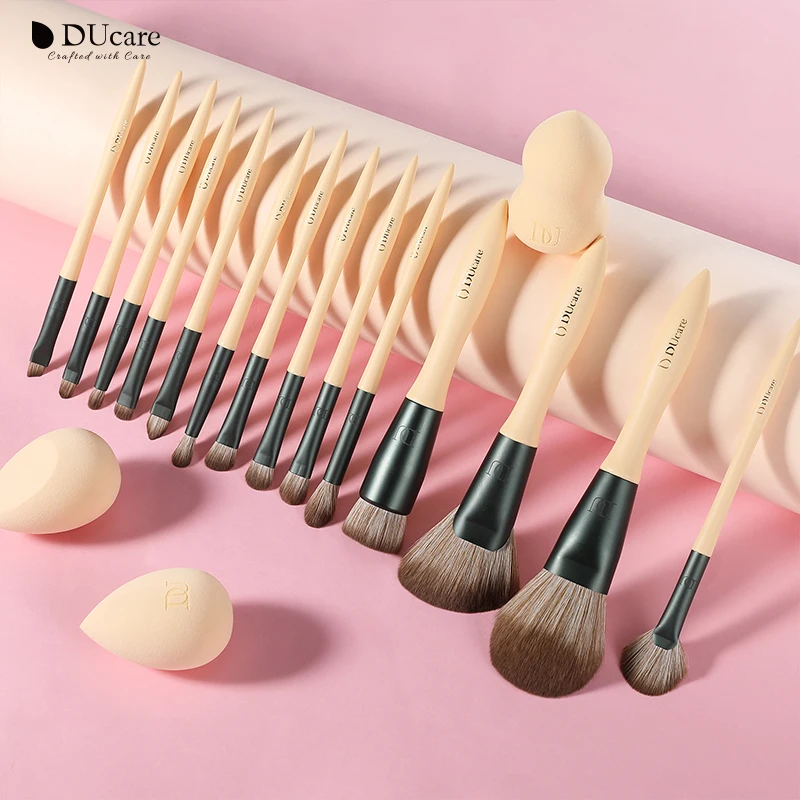 DUcare Makeup Brush Set 14Pcs with 3Pcs Spong &amp Cosmetic Bag-Professional Brushes Kabuki Foundation Blending | Красота и здоровье