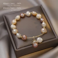 design sense lucky cat baroque natural pearl charm bracelet student party gift jewelry for woman girls elegant pearl accessories