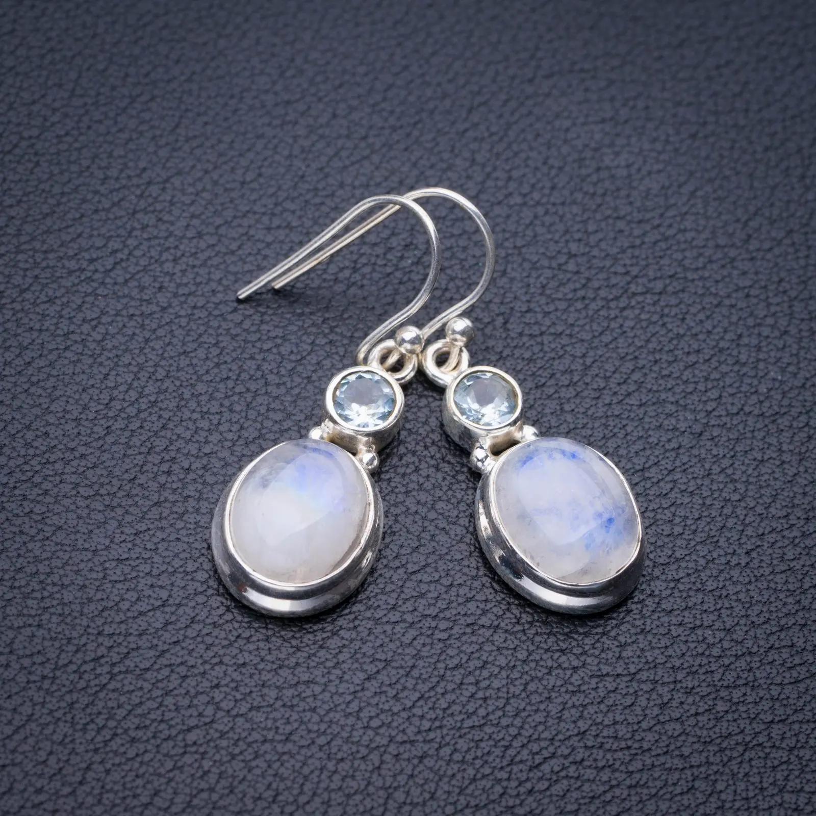 

StarGems натуральный цвет радуги лунный камень и голубой топаз ручной работы 925 пробы Серебряные серьги 1,5 "E1419