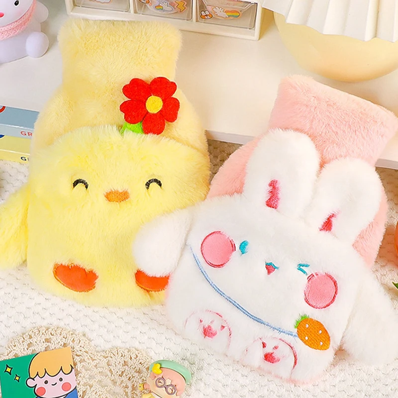 

1 шт. Милая бутылка для горячей воды, портативная плюшевая флисовая сумка с защитой от холода для женщин, безопасная Взрывозащищенная бутылк...