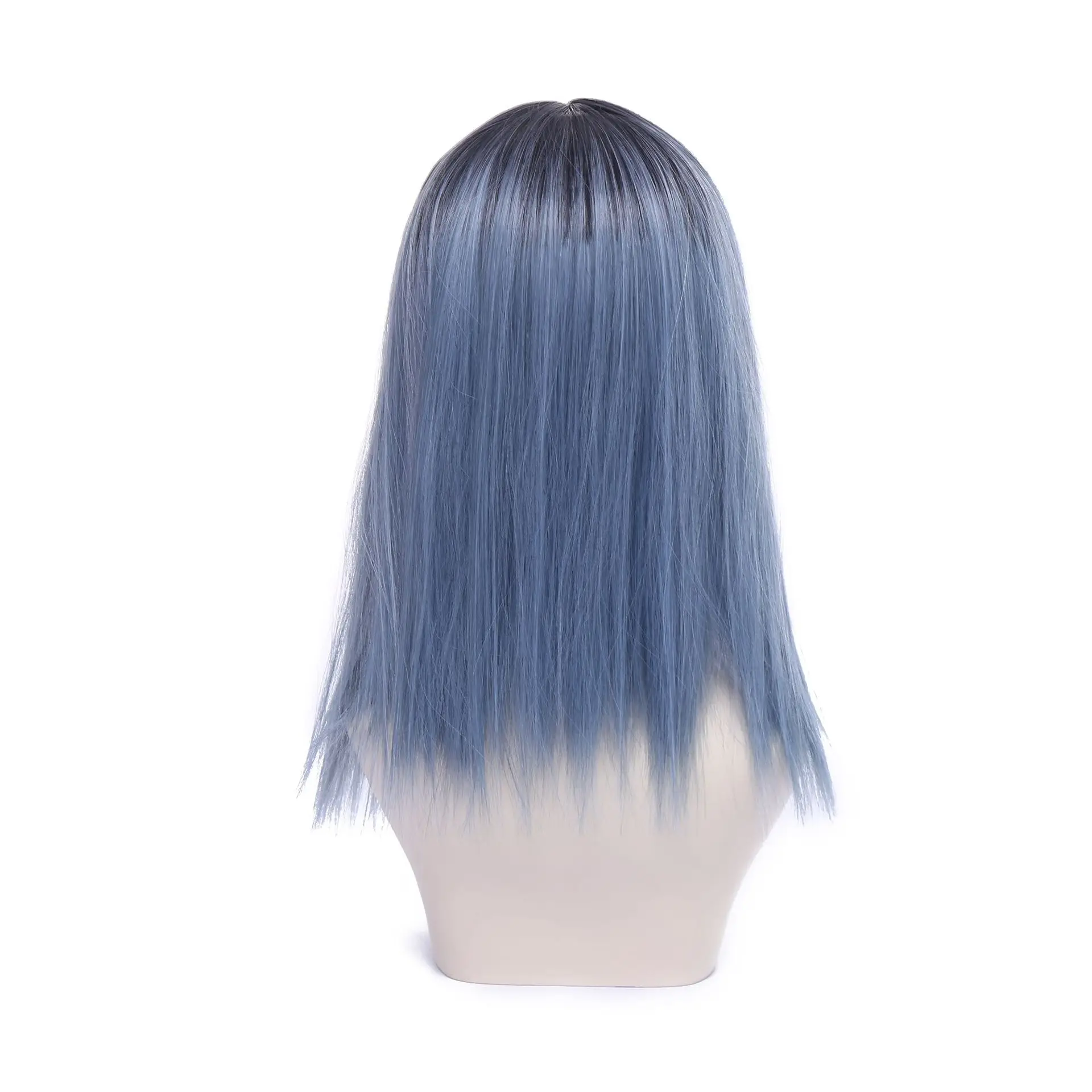 

High temperature silk wig haze blue fashion lady long straight hair wig show cos wig suitable for any face and any skin tone