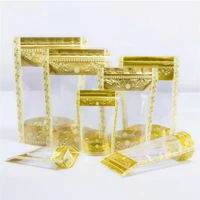100pcslot stand up pouches gold flower printed clear plastic zip lock packaging bag dried fruits tea candy storage bag