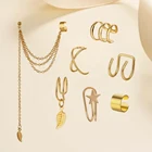 Набор из 7 предметов TKJ, модные неперфорированные клипсы для ушей, простые женские наушники с золотой звездой и листьями, имитация хряща, ювелирные изделия, зажимы, аксессуары