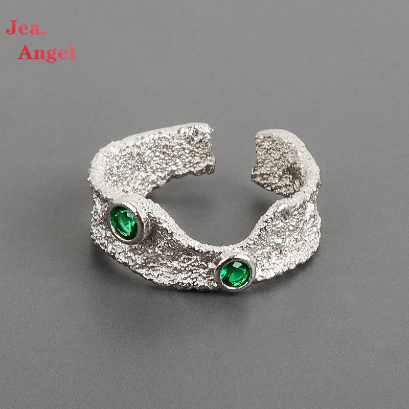 

Jea.Angel 925 Silver Rings INS Trend Emerald Zircon Irregular Geometric Open Rings For Women Fashion Creative Party Jewelry Gift