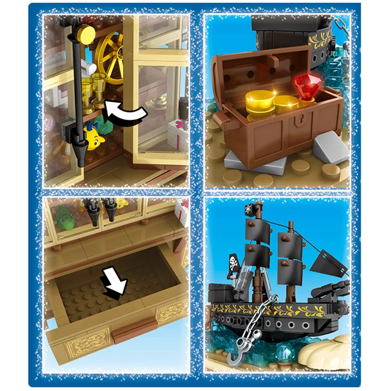 

Creator Series 627pcs Display Cabinet Building Blocks Toy With Pirate Ship Story Figures Bricks Toy For Kid Adult