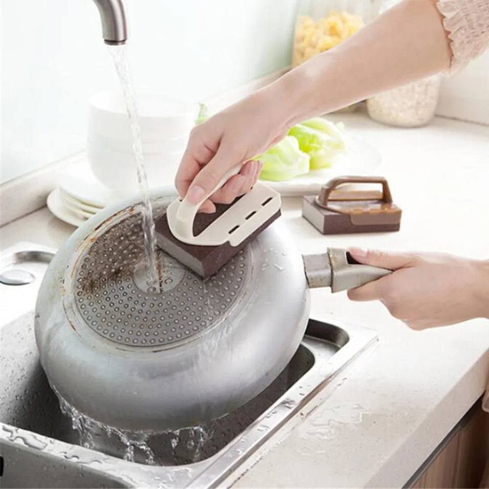 Sponge Brush With Handle Emery Nano Melamine Pot For Removing Rust Cleaning Descaling Rub Kitchen Tool |