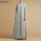 Платье ZANZEA женское с круглым вырезом, элегантный длинный винтавечерние сарафан с длинным рукавом, однотонный вечерний кафтан, одежда на осень