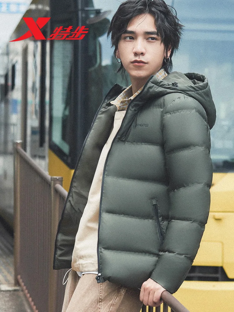 Xtep мужской повседневный пуховик с капюшоном 2020 Модный зимний теплый