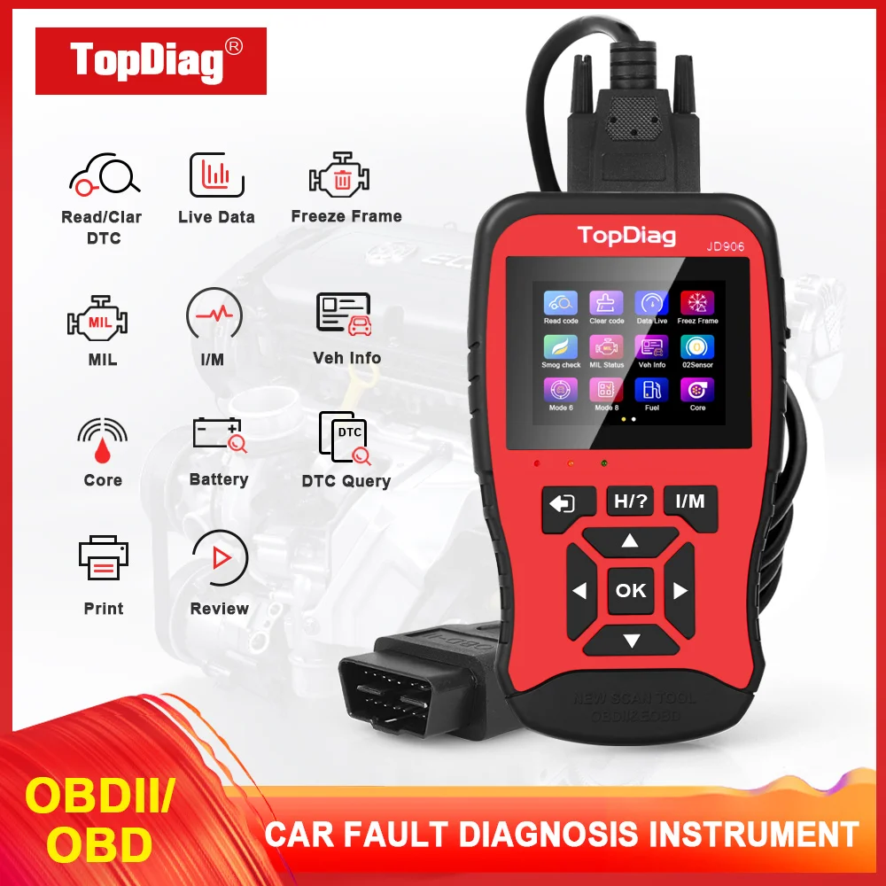 Автомобильный сканер двигателя TopDiag OBD2 JD906 считыватель кодов автомобиля