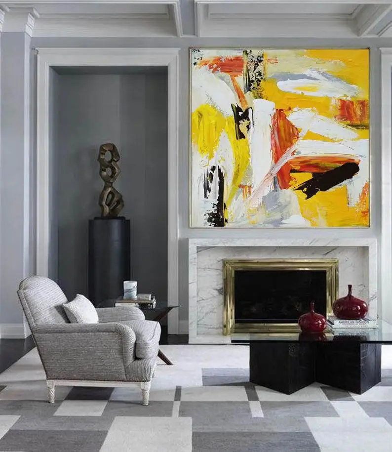 Экстра большая настенная живопись холст желтая на холсте Современная