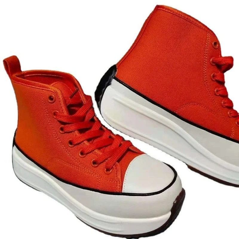 Женские парусиновые туфли на платформе кружевные высокие кеды круглый носок