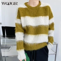 wqjgr autumn winter high quality pullover sweater women full sleeve kniited striped loose korean womans sweater