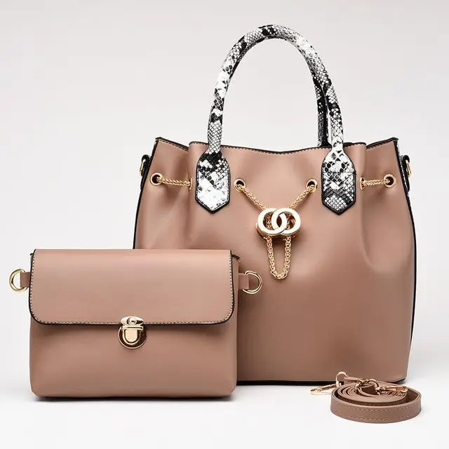 

Women Tote 2 pcs Fashion PU Metal Leather Ladies Handbag Messenger Shoulder Bag Wallet brand 2021