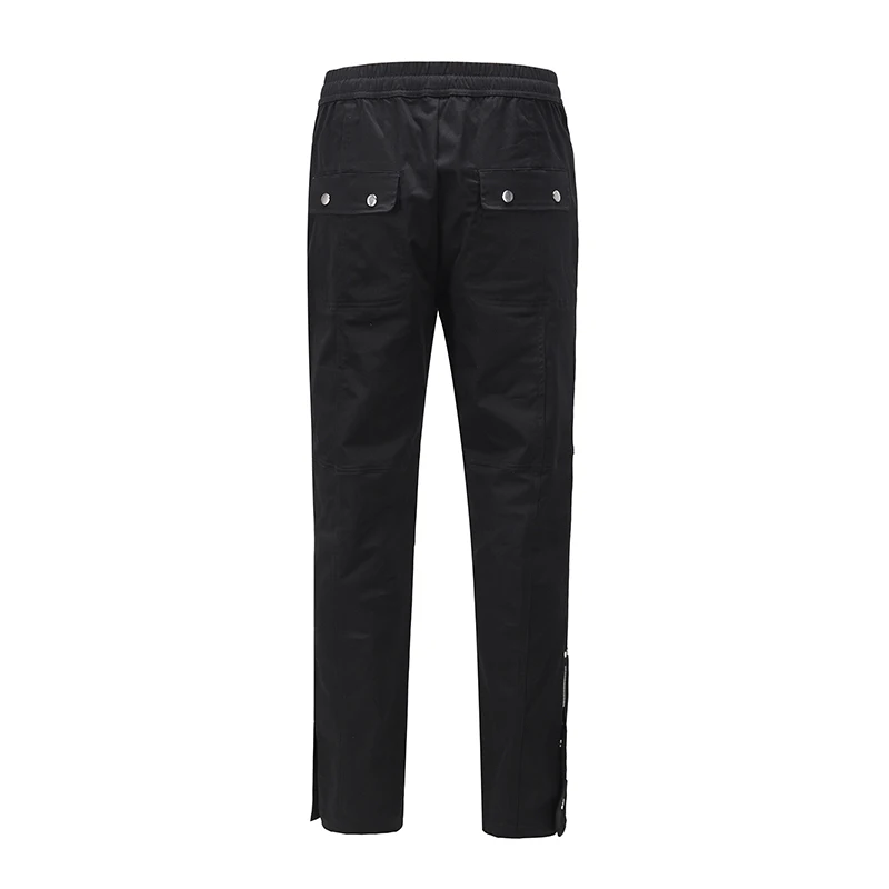 

Ankle Zipper Multi-pockets Vibe Overalls Mens Drawstring Solid Black Straight Loose Casual Cargo Pants Hip Hop Baggy Trousers