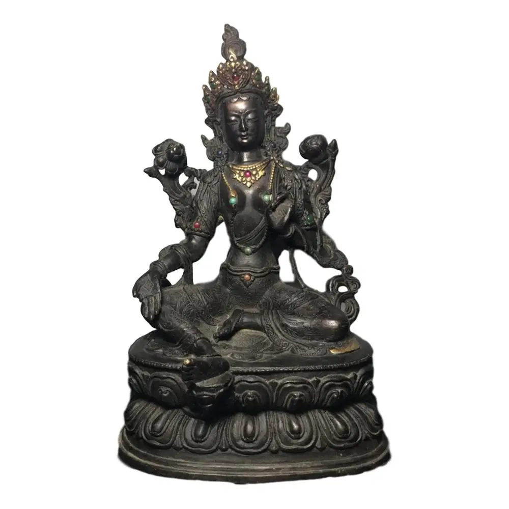 

LaoJunLu Pure Copper Inlaid Gemstone Sitting Buddha Imitation antique bronze masterpiece collection of solitary Chinese