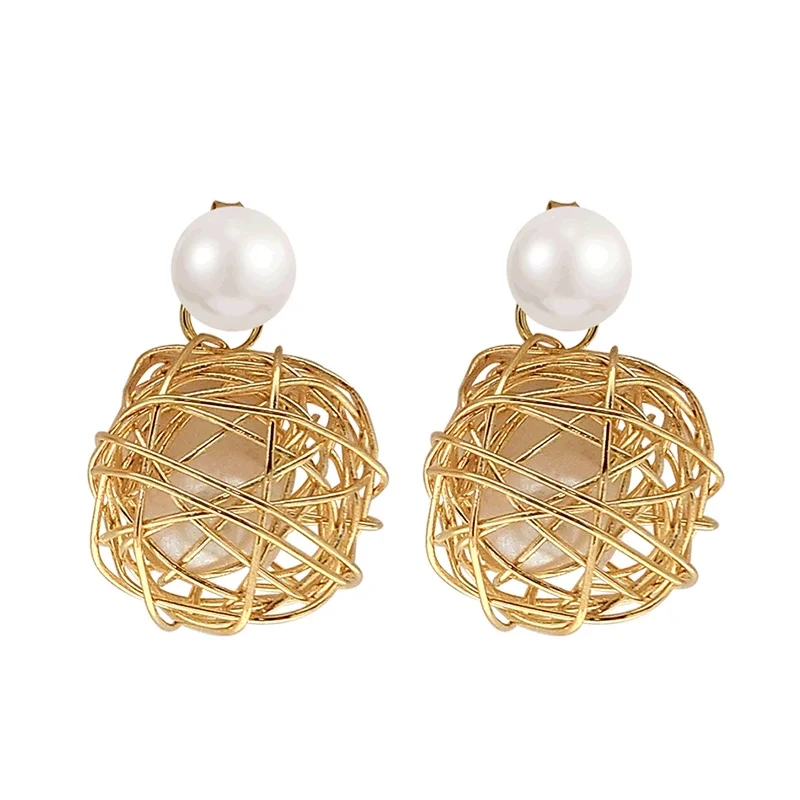 faux pearl earrings temperament simple hollow personality ball | Украшения и аксессуары