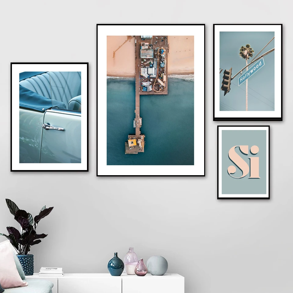 Синяя классическая Автомобильная дверь голливудский светофор настенная Картина