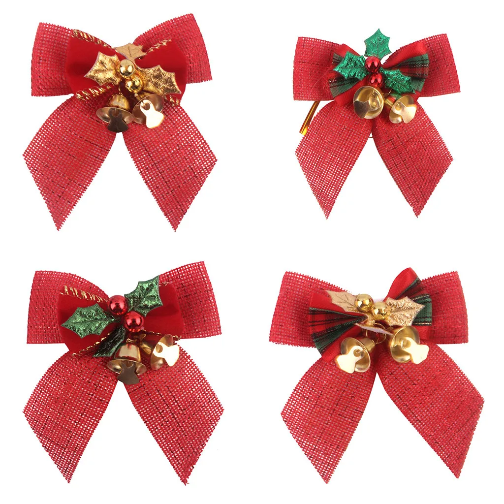 Красный винтажный Рождественский бант с железными колокольчиками домашний