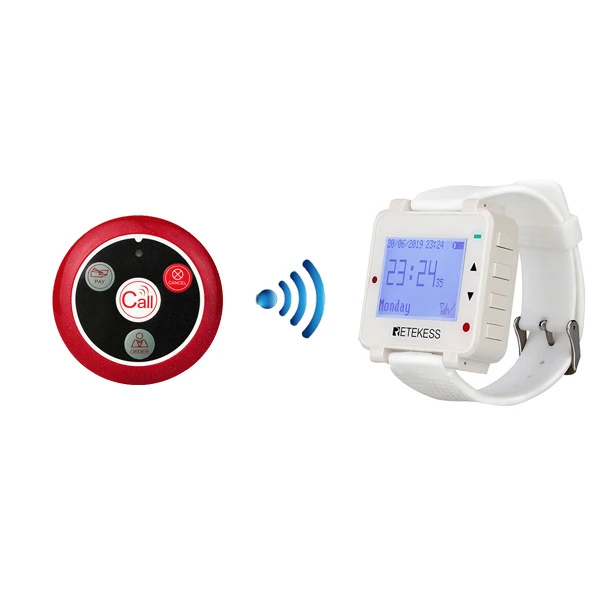 White Watch T117 20 Кнопка передатчика вызова+ 3 часы приемник беспроводная система вызова официанта пейджер ресторанное оборудование обслуживание клиентов - Цвет: White Watch