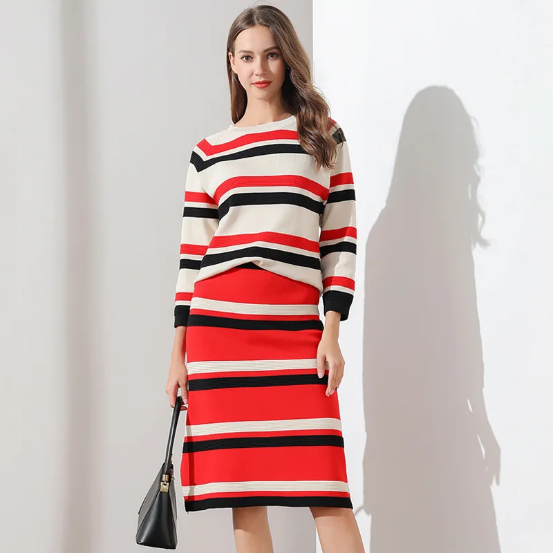 

Зимний комплект из двух предметов, платье-свитер с длинным рукавом свитер спандекс и Платье До Колена с эластичной талией для девочки, вязан...