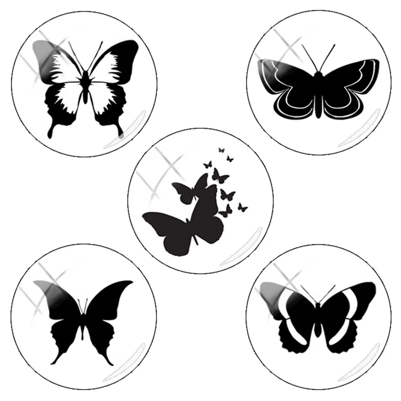 

TAFREE 12mm/15mm/16mm/18mm/20mm/25 mm Black butterfly Silhouette Pattern Glass Cabochons Dome Flat Back DIY Jewelry TX668