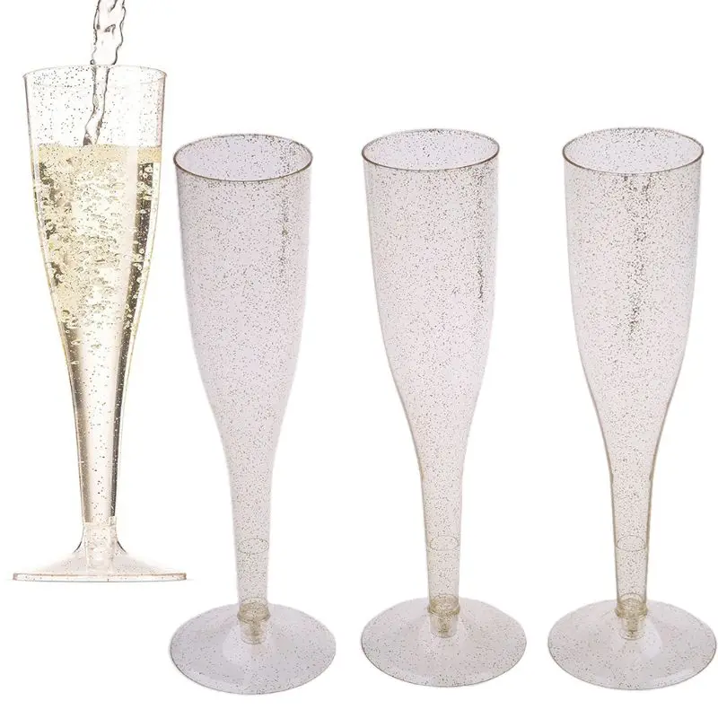 

Plastic Champagne Flutes Disposable 5Pcs Gold Glitter Plastic Plastic Cup Party L5YE